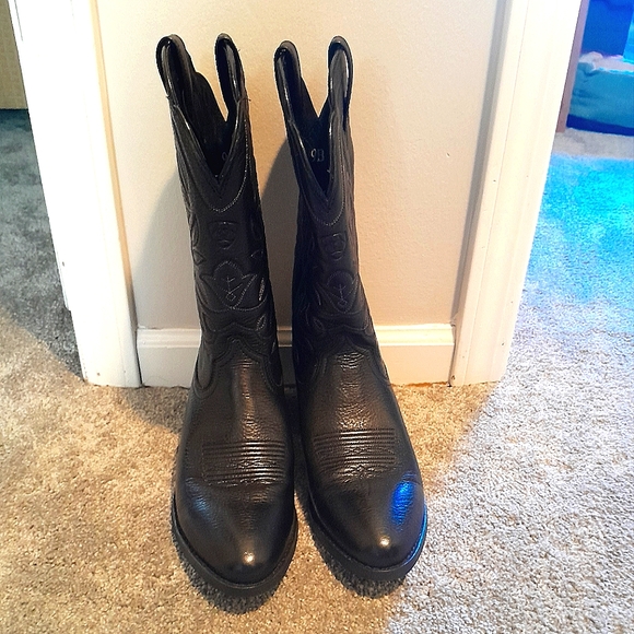 Black Real Leather Cowboy Boots - Picture 2 of 6